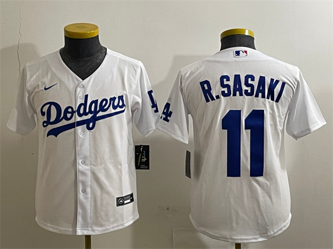 Youth Los Angeles Dodgers #11 Roki Sasaki White Cool Base Stitched Baseball Jersey Youth Los Angeles Dodgers #11 Roki Sasaki White Cool Base Stitched Baseball Jersey
